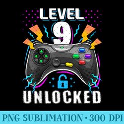 level 9 unlocked video game 9th birthday gamer - digital png downloads - limited edition and exclusive designs