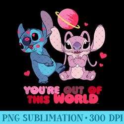 disney stitch & angel youu2019re out of this world valentineu2019s - digital png downloads - perfect for personalization