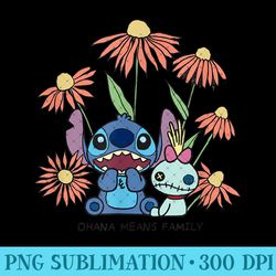 disney lilo & stitch ohana means family chibi stitch floral - png design assets - unleash your creativity