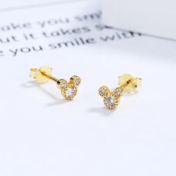 925 Sterling Silver Jewelry Shiny Zircon Lovely Cute Cartoon Mickey Stud Earrings for Women