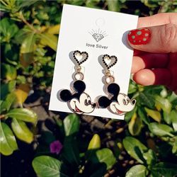 Disney Kawaii Earrings Mickey Mouse Mickey Anime Jewelry Cartoon Asymmetric Heart Stud Earrings Jewelry Women Girl Birth
