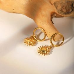 316 Stainless Steel Hoop Earrings Sun Female Fashion Round Circle Geometric Earrings Jewelry For Women