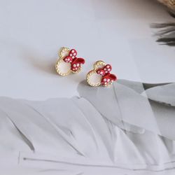 Disney Fashion Stud Earring for Women Anime Jewelry Accessorie Mickey Mouse Bow Cute Earrings Girls Kids Birthday Christ