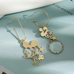 Disney Kawaii Earrings Mickey Mouse Minnie Anime Jewelry Accessories Asymmetrical Earrings Jewelry for Women Girls Birth
