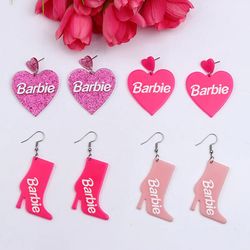 Y2K Miniso Barbie Ear Pendants Fashionable Pink Girl Earrings Cartoon Acrylic Personalized Ear Accessories Christmas Pre