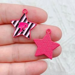 10pcs Cartoon Characters Pink Girl Enamel Charms Metal Earrings Pendant Jewelry DIY Accessories