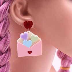 1pair Top fashion CN Drop envelope with mouse head heart TRENDY Valentine's Day Acrylic earrings Jewelry for women