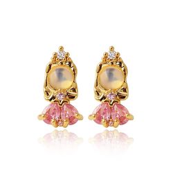 Lovely Pink Crystal Princess Earrings for Women Girls Copper Opal Crystal Mermaid Stud Ear