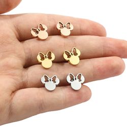 Disney Mickey Mouse Stainless Steel Earrings Girl Cute Cartoon Bow Minnie Stud Eardrops For Women Jewelry Party Gifts