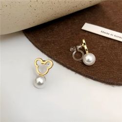 Cute Mouse Pearl Earrings Stud Wholesale 2021 Charm Exquisite Bear Stainless Steel Earrings Women's Jewelry