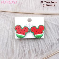 Watermelon Stud Earrings UV Print Green Glitter Cute Mouse Fruit Earrings Acrylic Earrings