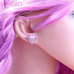 Fashion Female Mouse Head Stud Earrings Pink Leopard Print Acrylic Jewelry For Girl
