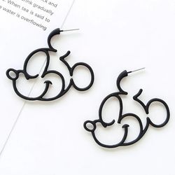 Gold Silver Black Color Simple Kawaii Cute Mickey Minny Stud Earrings Female Loverly Howllowed out Geometric Earring For