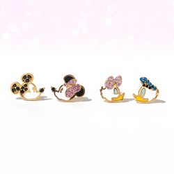 MIGGA 4pcs Cute Small Cartoon Animal Stud Earrings Set for Women Girls Gold Color Cubic Zircon Jewelry