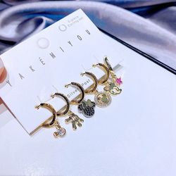 MIGGA 6pcs Mix Design Cubic Zircon Animal Cartoon Dangle Earrings Set for Women Gold Color Plated Jewelry