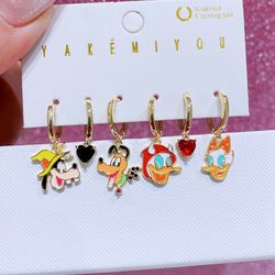 MIGGA 6pcs Cartoon Animals Dangle Earrings Set for Women Gold Color Women Jewelry