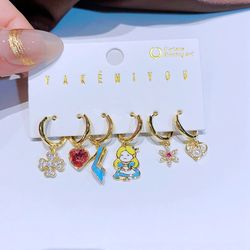 MIGGA 6pcs Romantic Fairy Heart Princess Dangle Earrings Set for Women Girls Gold Color Plated Jewelry