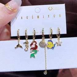 MIGGA 6pcs/Set Fairy Tale Princess Apple Dangle Earrings for Women Girls Gold Color Jewelry