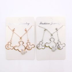 Disney Mickey Fashion Earrings Necklace Jewelry Setfor Girls Anime Figures Minnie Cartoon Stud Earring Childrens Birthda