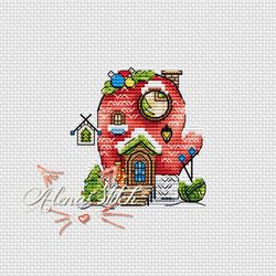 Mitten . Fairytale houses. Cross stitch pattern pdf & css