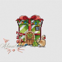 Present. Fairytale houses. Cross stitch pattern pdf & css
