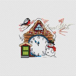 Clock. Fairytale houses. Cross stitch pattern pdf & css