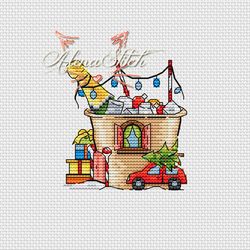 Champagne bucket. Fairytale houses. Cross stitch pattern pdf & css