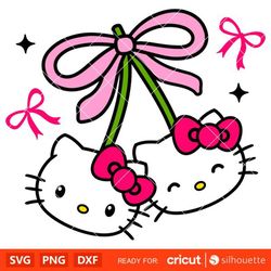 Hello Kitty Coquette Cherry Svg, Pink Bow Svg, Sanrio Svg, Kawaii Svg, Cricut, Silhouette Vector Cut File