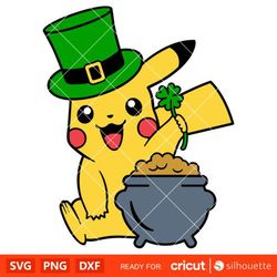 Pikachu St Patricks Day Svg, St. Patrick's Day Svg, Lucky Clover Svg, Pokemon Svg, Cricut, Silhouette Vector Cut File