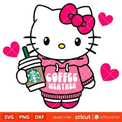 Hello Kitty Coffee Weather Svg, Starbucks Svg, Sanrio Svg, Kawaii Svg, Cricut, Silhouette Vector Cut File