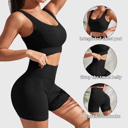 Seamless Ribbed Yoga Sets Workout Sets for Women