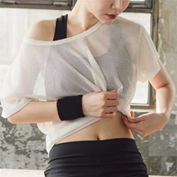 Women's Mesh Yoga Shirt Short Sleeve T-Shirt Sport Top Blouse Cover Up
