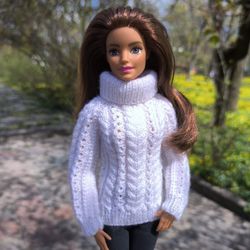 Cozy white knit sweater for 11" Dolls (30cm) Barbie, Fashion Royalty, Poppy Parker, Integrity & other 1:6 fashion doll