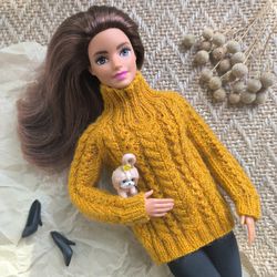 autumn sweater for barbie mtm, poppy parker, integrity dolls - choose your color, cozy knitwear for fashion dolls