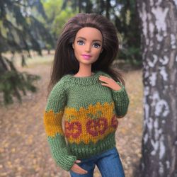 halloween sweater with pumpkins for barbie mtm, poppy parker, integrity dolls – festive doll clothes for spooky season
