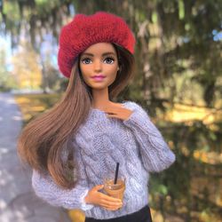 knitted stylish sweater for barbie mtm, poppy parker, integrity toys & other 1:6 scale fashion dolls