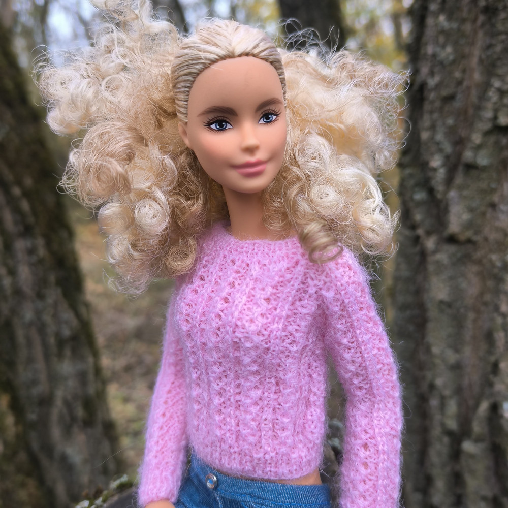 Pink Lacy Short Sweater For Barbie And 11Inch Fashion Dolls Handmade Knitwear For 30 Cm Dolls Styli 5