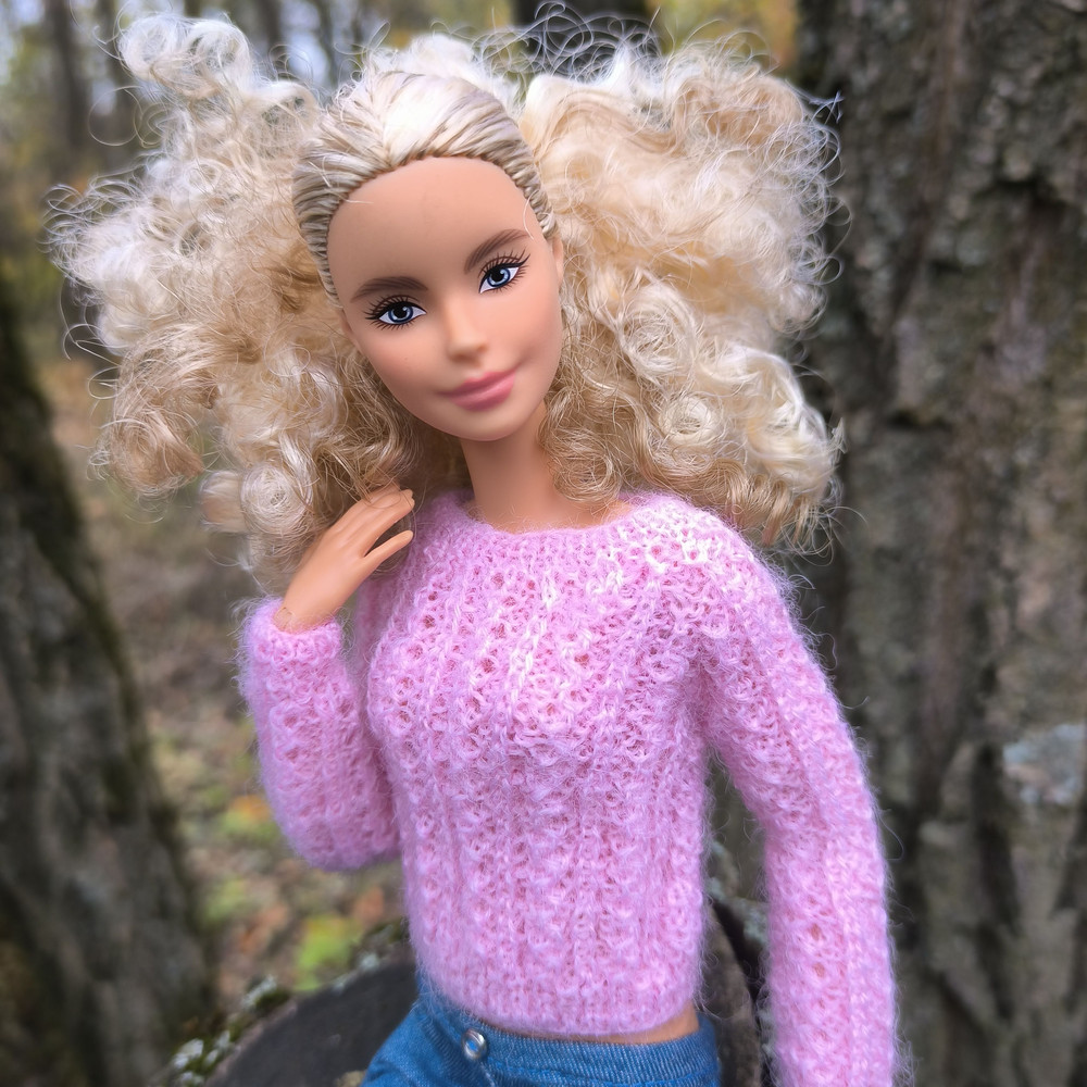 Pink Lacy Short Sweater For Barbie And 11Inch Fashion Dolls Handmade Knitwear For 30 Cm Dolls Styli 6