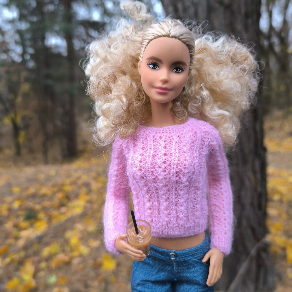 Pink Lacy Short Sweater For Barbie And 11Inch Fashion Dolls Handmade Knitwear For 30 Cm Dolls Styli 2