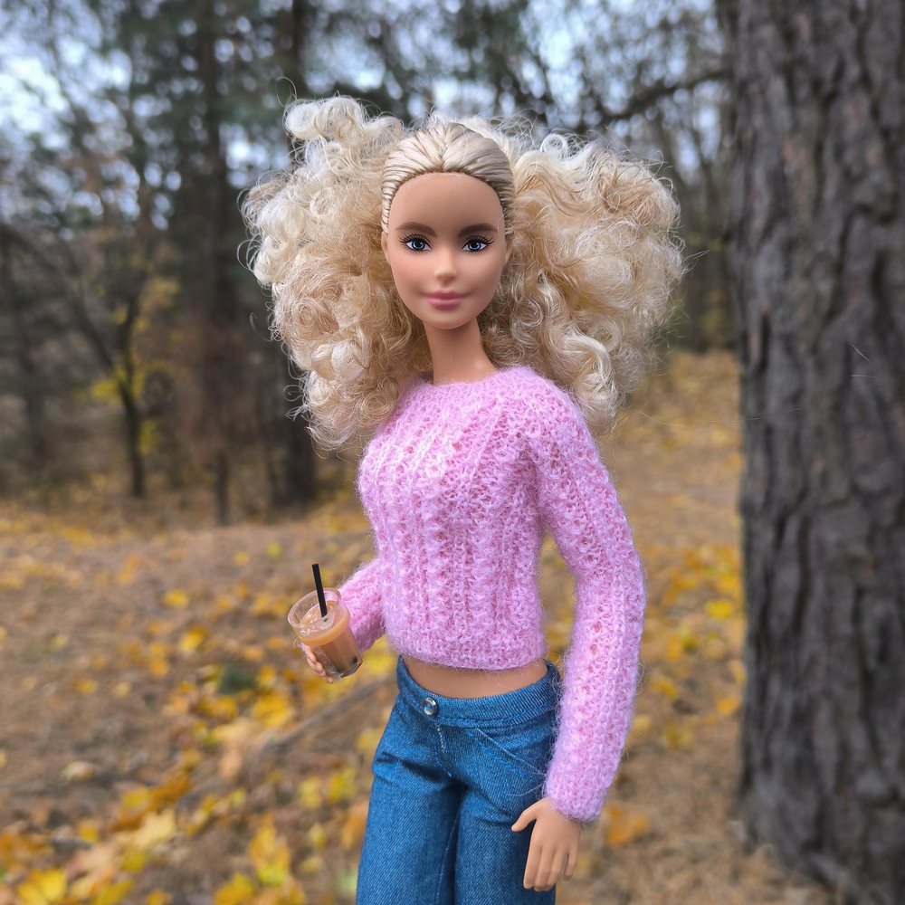 Pink Lacy Short Sweater For Barbie And 11Inch Fashion Dolls Handmade Knitwear For 30 Cm Dolls Styli 4