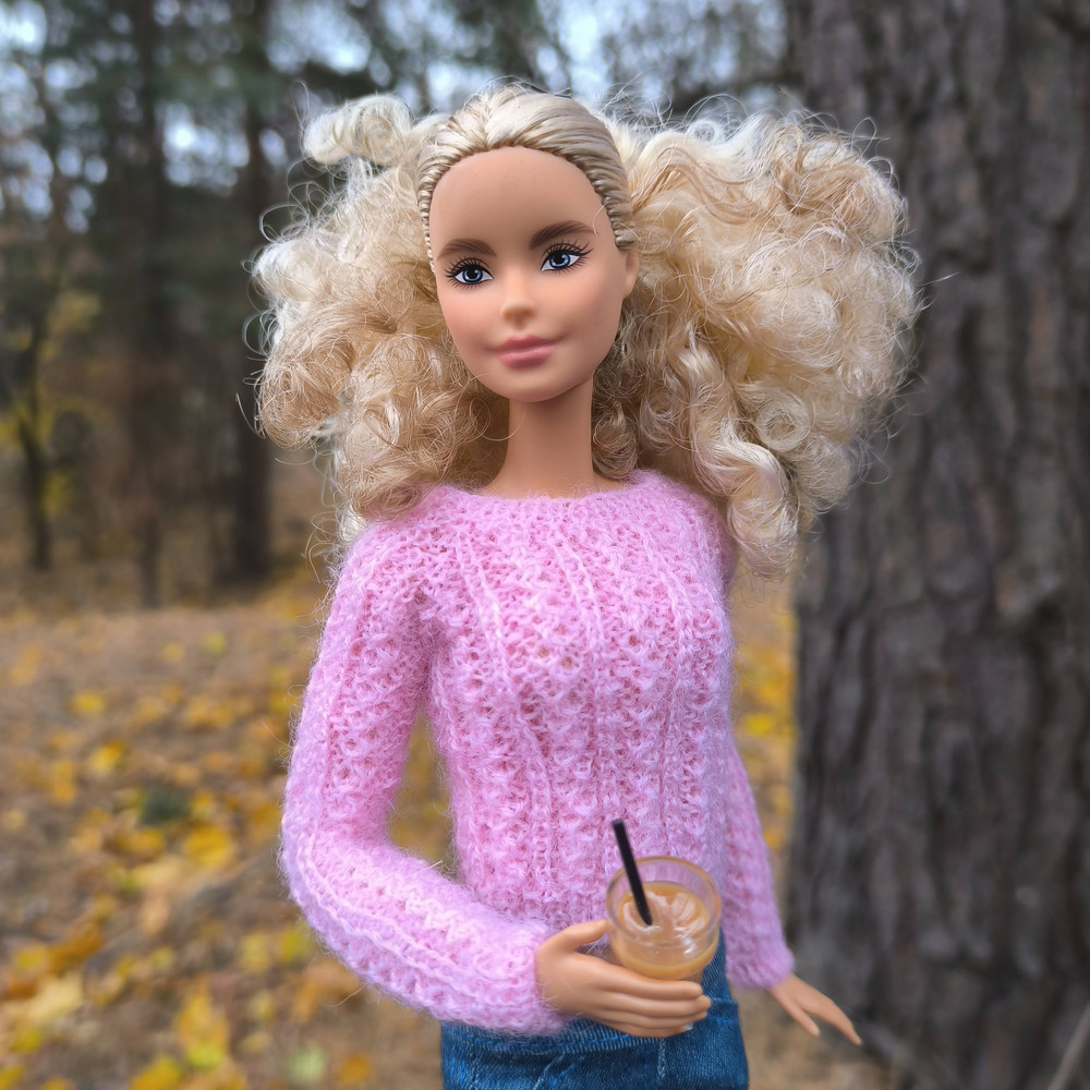 Pink Lacy Short Sweater For Barbie And 11Inch Fashion Dolls Handmade Knitwear For 30 Cm Dolls Styli 1