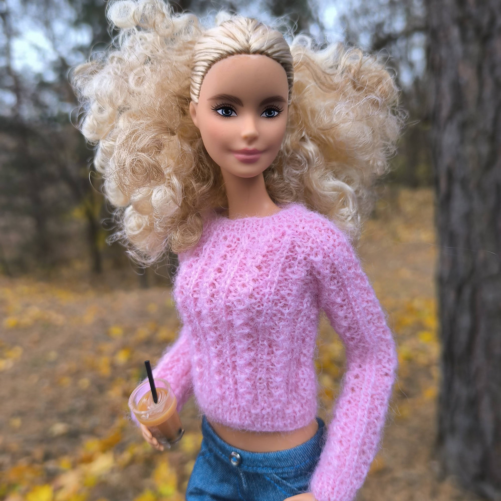 Pink Lacy Short Sweater For Barbie And 11Inch Fashion Dolls Handmade Knitwear For 30 Cm Dolls Styli 7