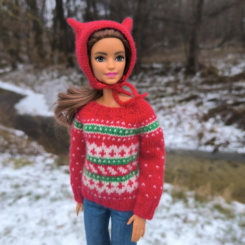 Red Knitted Christmas Sweater With Jacquard Pattern For Barbie Poppy Parker And 16 Scale Dolls 30 C 1