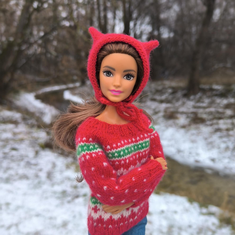Red Knitted Christmas Sweater With Jacquard Pattern For Barbie Poppy Parker And 16 Scale Dolls 30 C 2