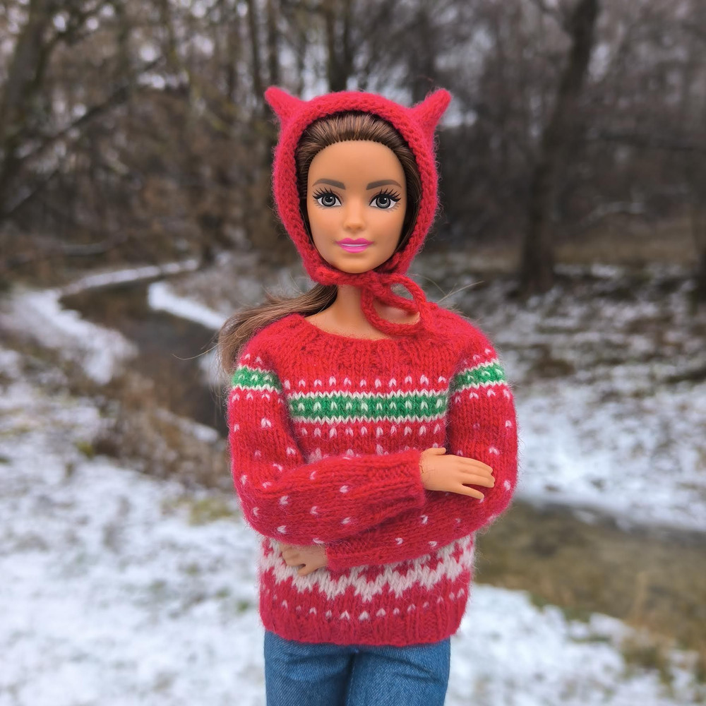 Red Knitted Christmas Sweater With Jacquard Pattern For Barbie Poppy Parker And 16 Scale Dolls 30 C 4