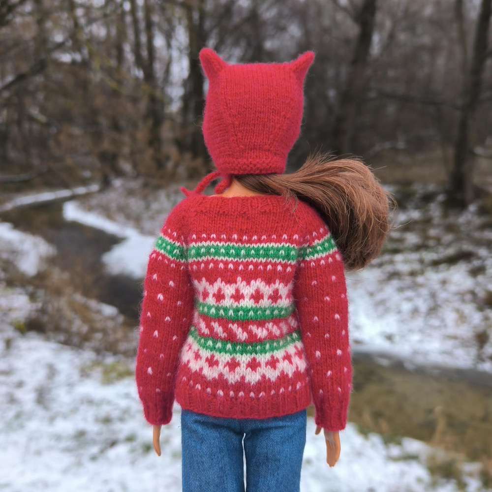 Red Knitted Christmas Sweater With Jacquard Pattern For Barbie Poppy Parker And 16 Scale Dolls 30 C 5