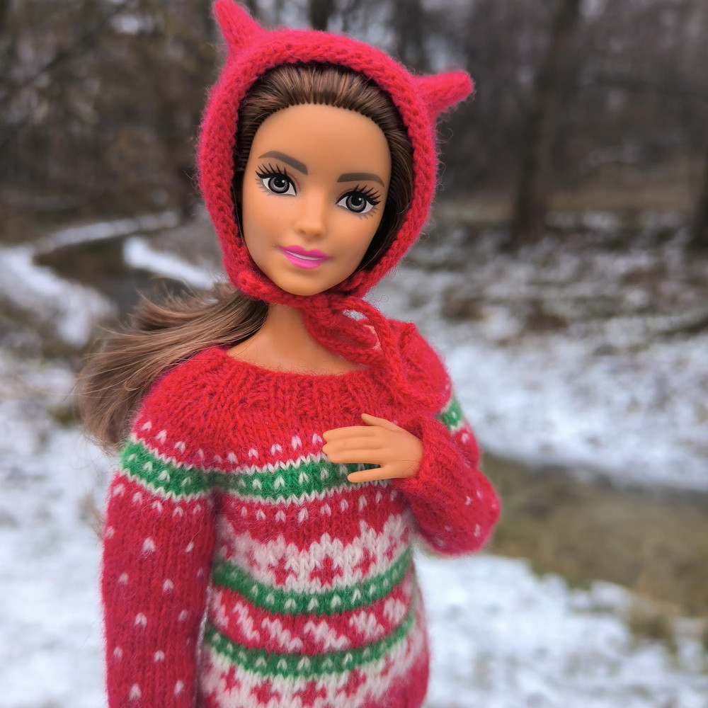 Red Knitted Christmas Sweater With Jacquard Pattern For Barbie Poppy Parker And 16 Scale Dolls 30 C 6