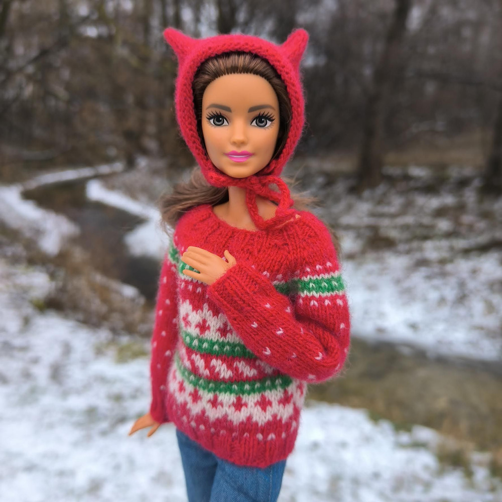 Red Knitted Christmas Sweater With Jacquard Pattern For Barbie Poppy Parker And 16 Scale Dolls 30 C 8
