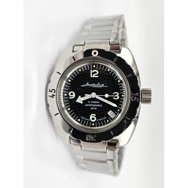 men's-mechanical-automatic-watch-Vostok Amphibia-Sea-Wave-Black-2416-150344-6