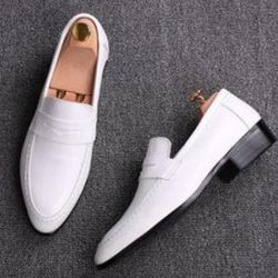 Handmade Men's White Leather Loafer Dress Shoes
